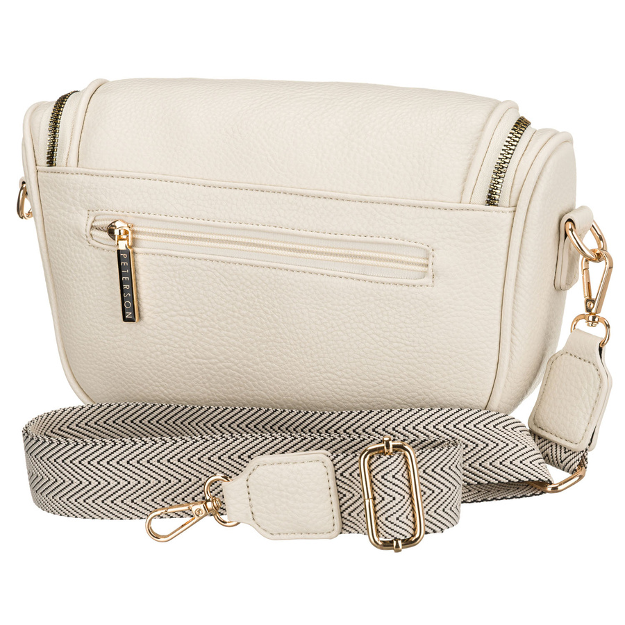 Saszetka damska ze skóry ekologicznej w jasnobeżowym kolorze, zamykana suwakiem - Peterson