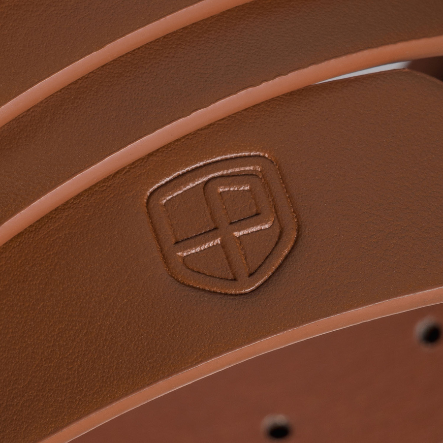 Wąski pasek damski ze skóry ekologicznej w jasnobrązowym kolorze - Peterson