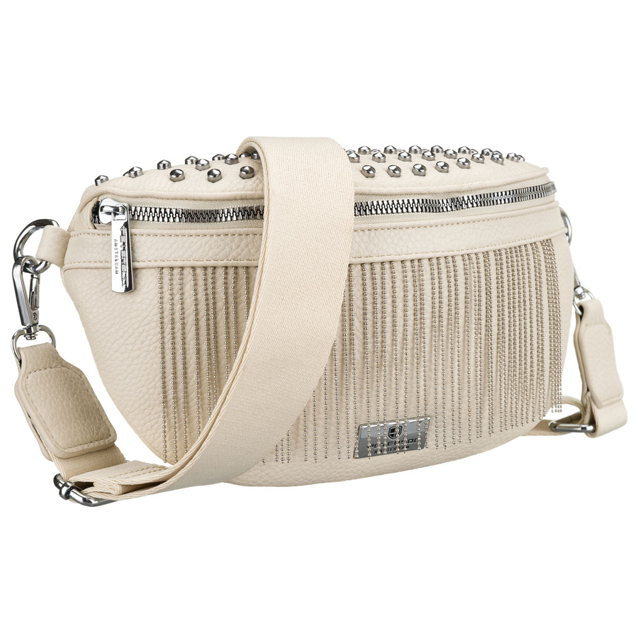Svetlobéžová dámska crossbody taška Peterson z ekologickej kože so zipsovým zapínaním