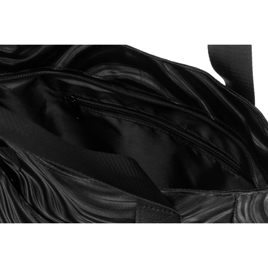 Duży shopper damski z poliestru w czarnym kolorze pokryty falistym wzorem - Rovicky