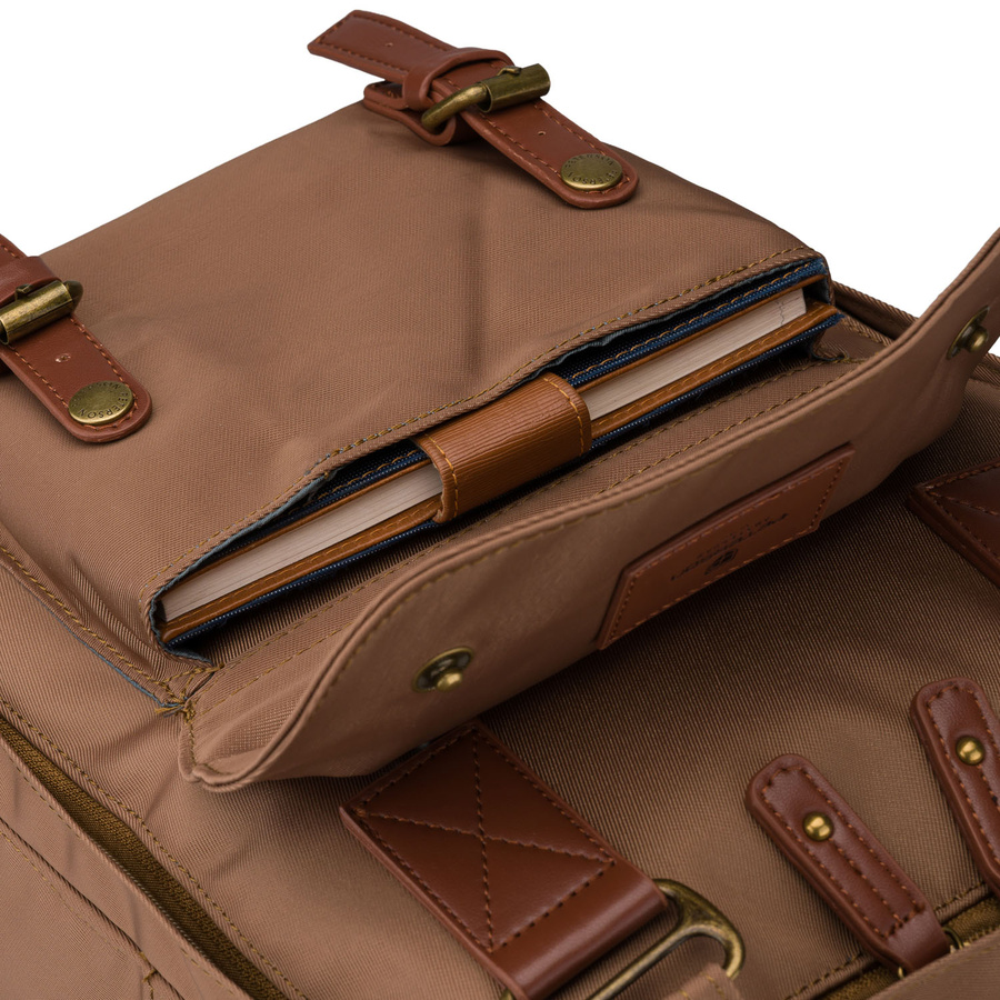 Plecak damski z poliestru i skóry ekologicznej w brązowym kolorze, jednokomorowy - Peterson