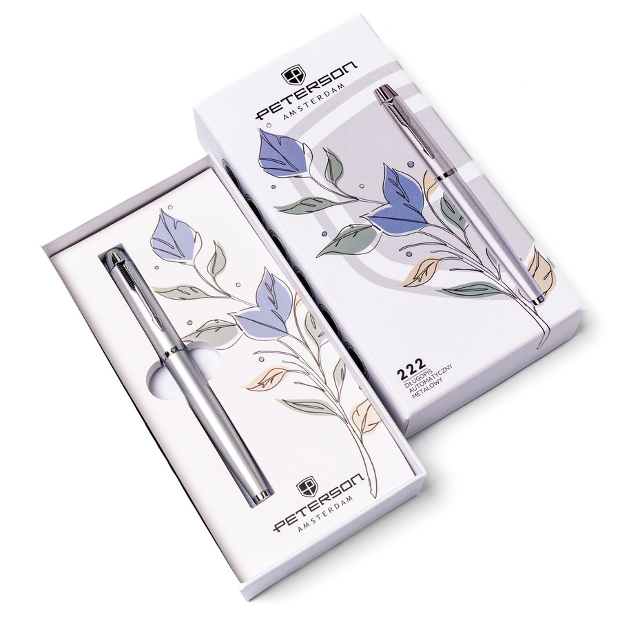Kovové guľôčkové pero v odtieňoch sivej a striebornej – Peterson