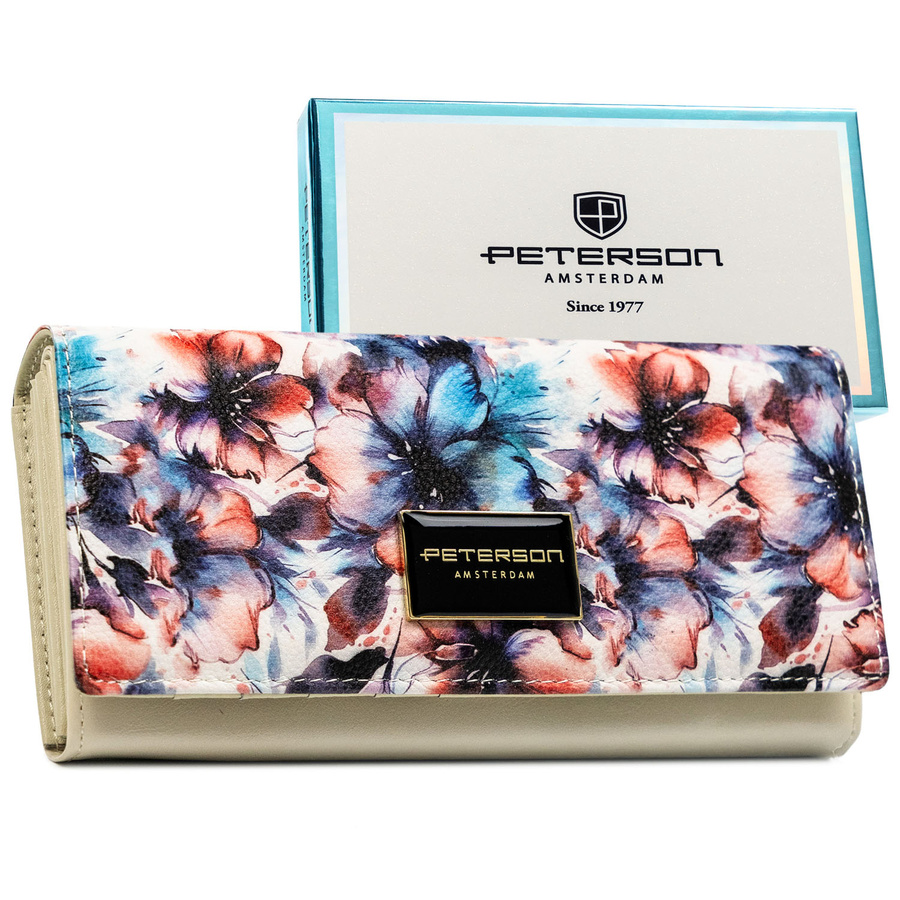 Veľká dámska peňaženka s kvetinovým motívom z kože a RFID ochranou - Peterson