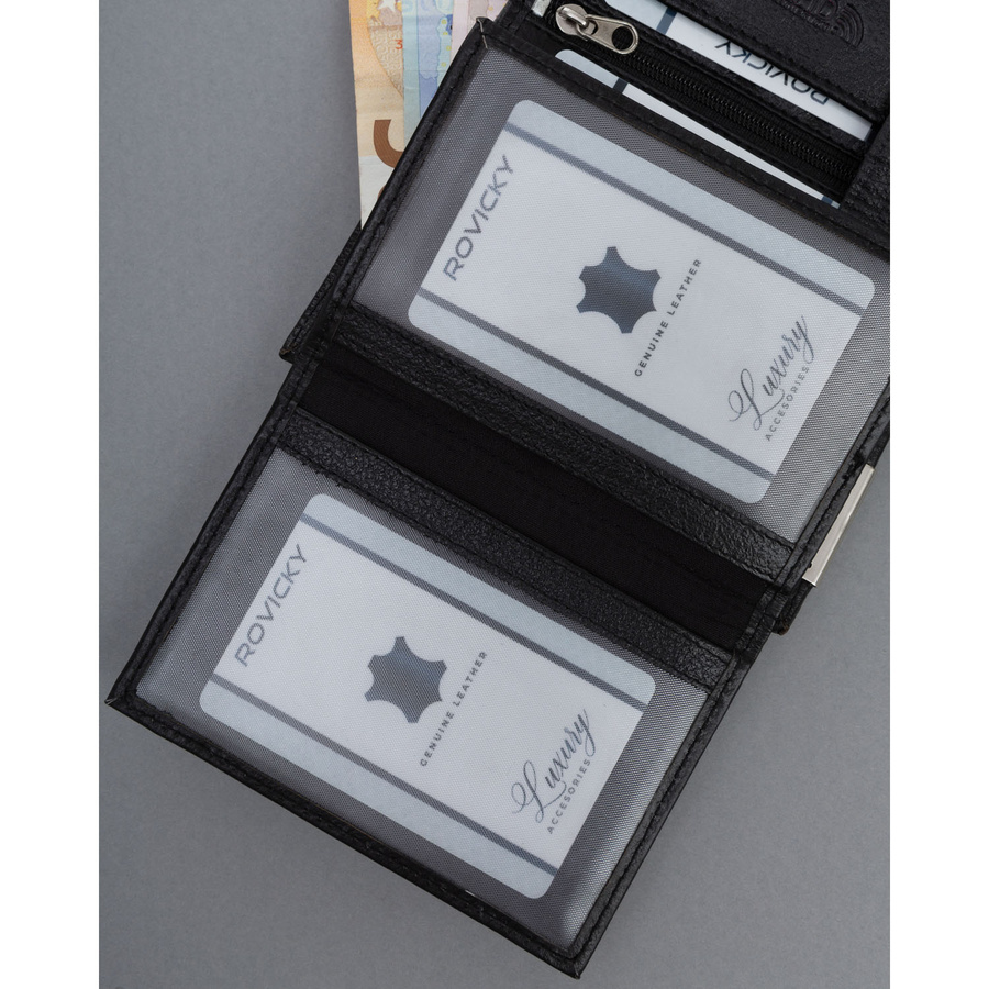 Duży, skórzany portfel męski w czarnym kolorze zamykany zatrzaskiem - 4U Cavaldi