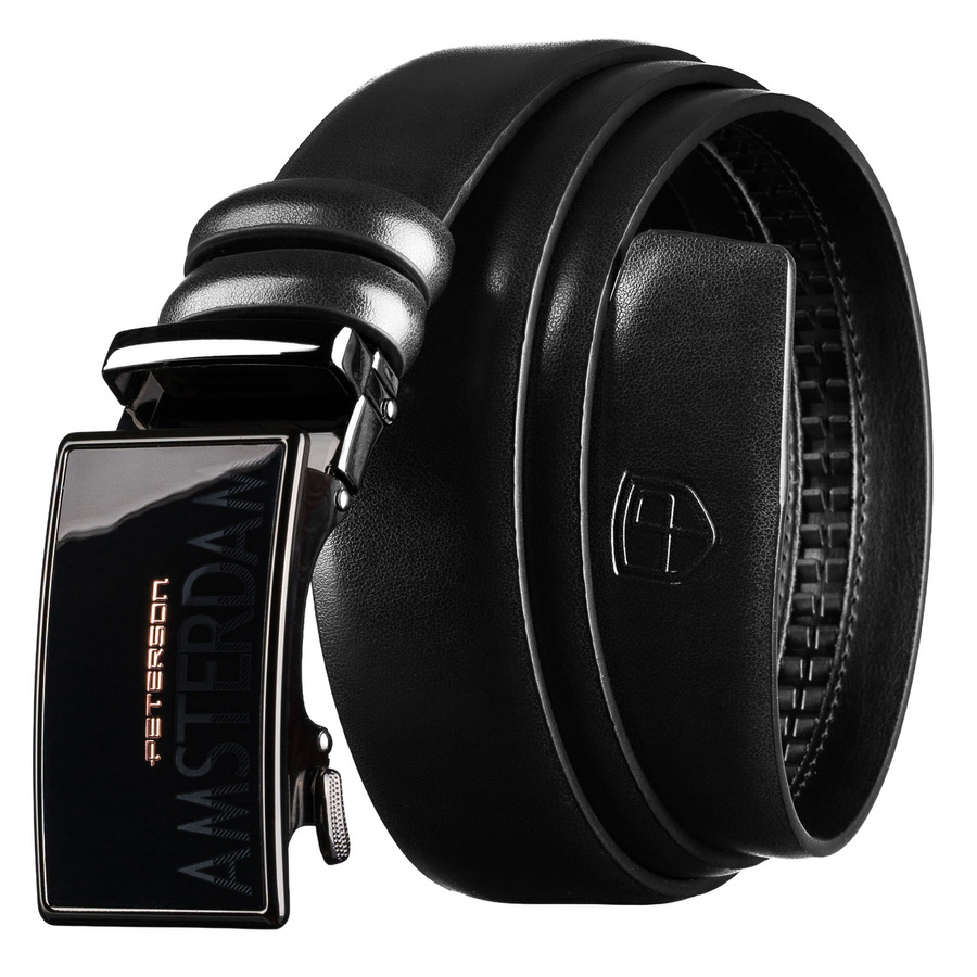 Pánsky kožený opasok čierny s automatickou prackou Peterson - Peterson