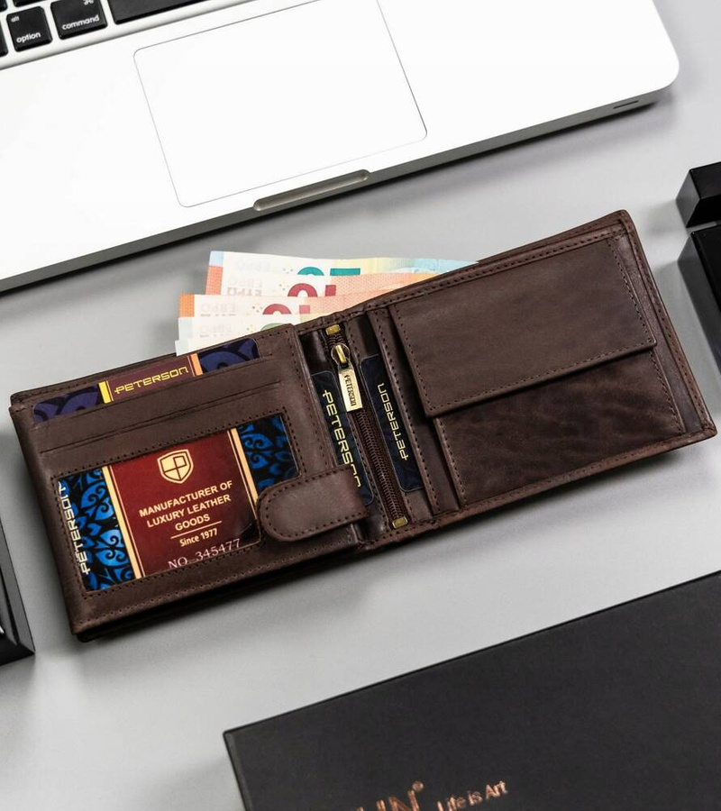 Leather wallet RFID PETERSON PTN N992-BE-DEER