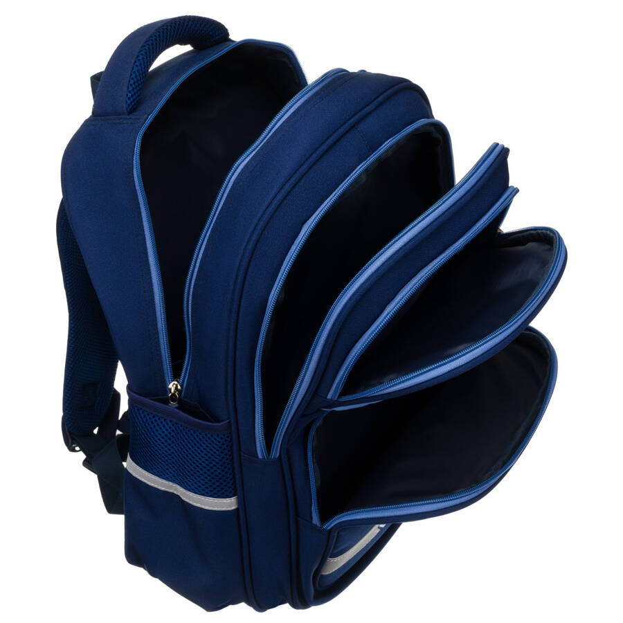 Dwukomorowy, granatowy plecak miejski z zewnętrznymi kieszeniami - Peterson