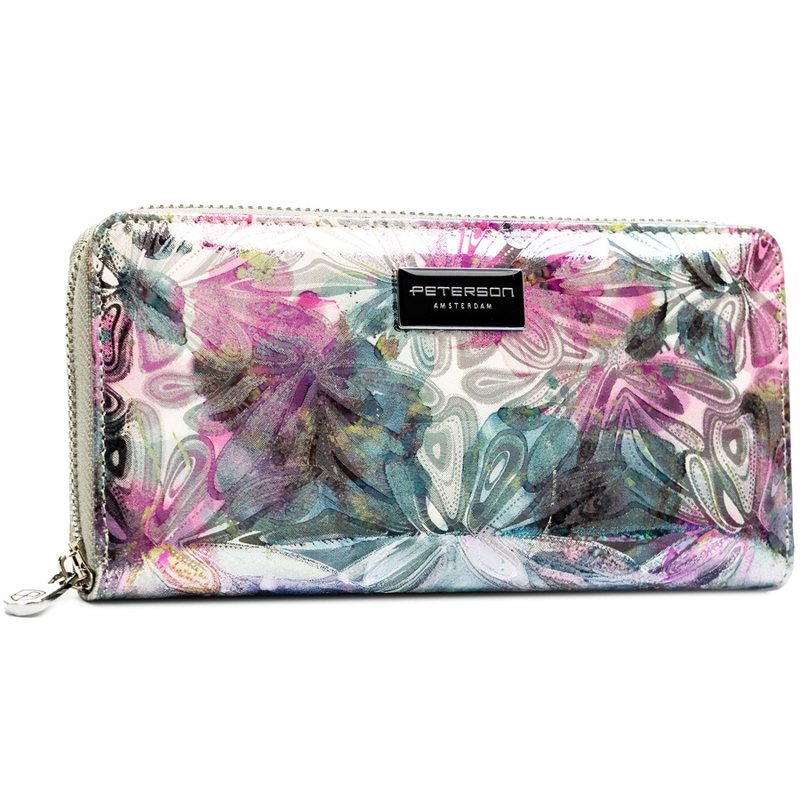 Dámska peňaženka typu peračník s farebnými kvetmi z kože s RFID ochranou - Peterson