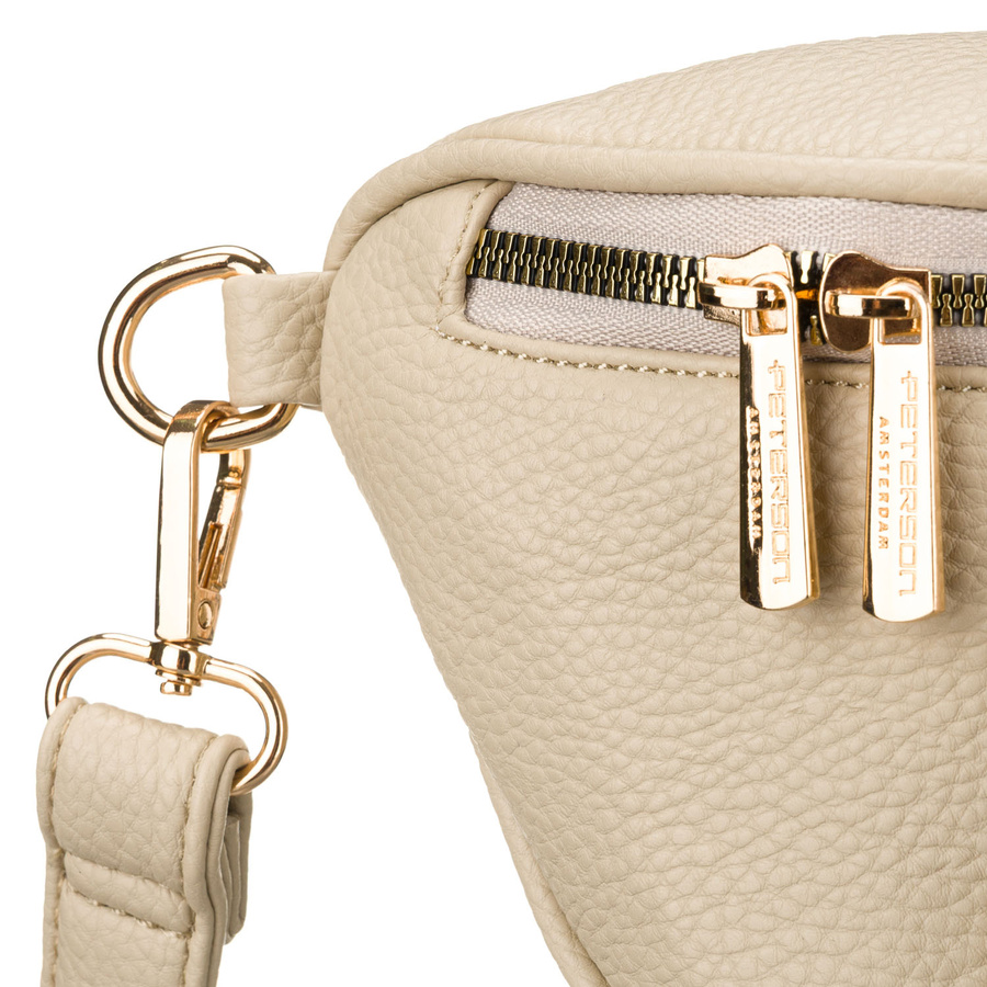 Beżowa saszetka damska ze skóry ekologicznej zamykana suwakiem, jednokomorowa - Peterson