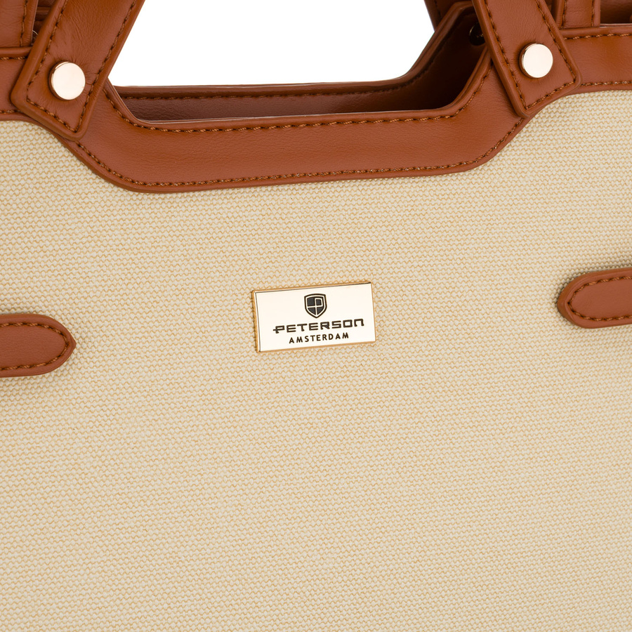 Klasyczna, duża torebka damska w kolorach brązowym i ecru - Peterson