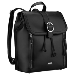 Czarny, niewielki plecak damski ze skóry ekologicznej wyposażony w nóżki ochronne - Rovicky