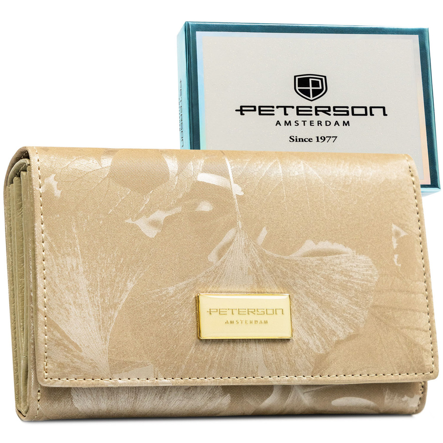 Dámska béžová kožená peňaženka s RFID ochranou a vonkajším vreckom