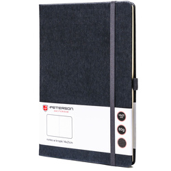 Notes w formacie A5 w szarym kolorze, wyposażony w gumkę zamykającą - Peterson