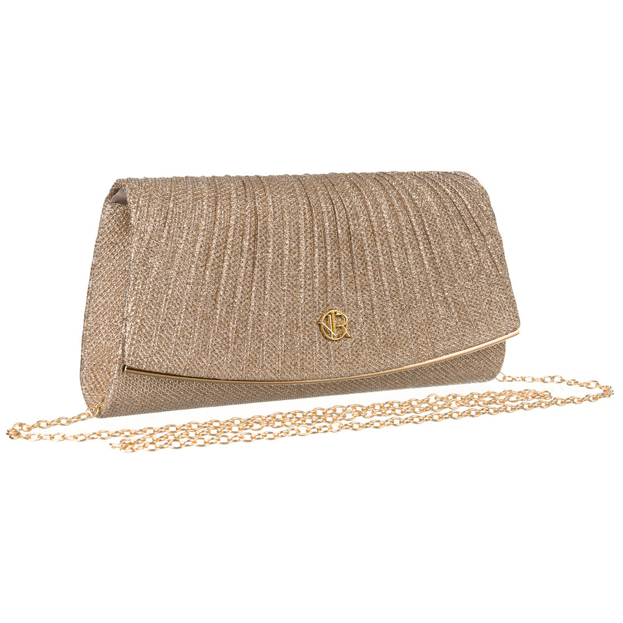 Brokátová listová kabelka v odtieni ružového zlata s retiazkou – Rovicky