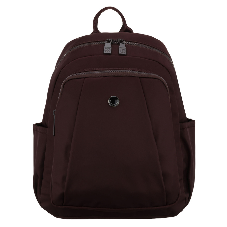 Bordowy plecak damski wykonany z poliestru, zawieszony na regulowanych szelkach - Peterson