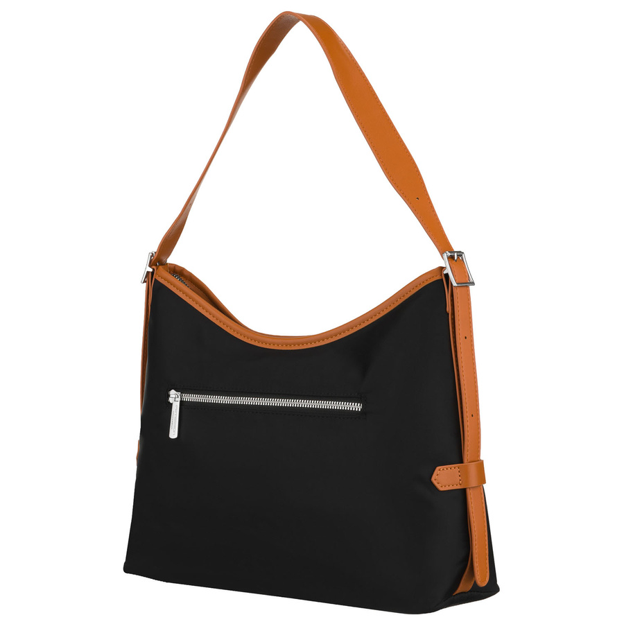 Czarna torebka damska z poliestru i skóry ekologicznej, jednokomorowa - Peterson