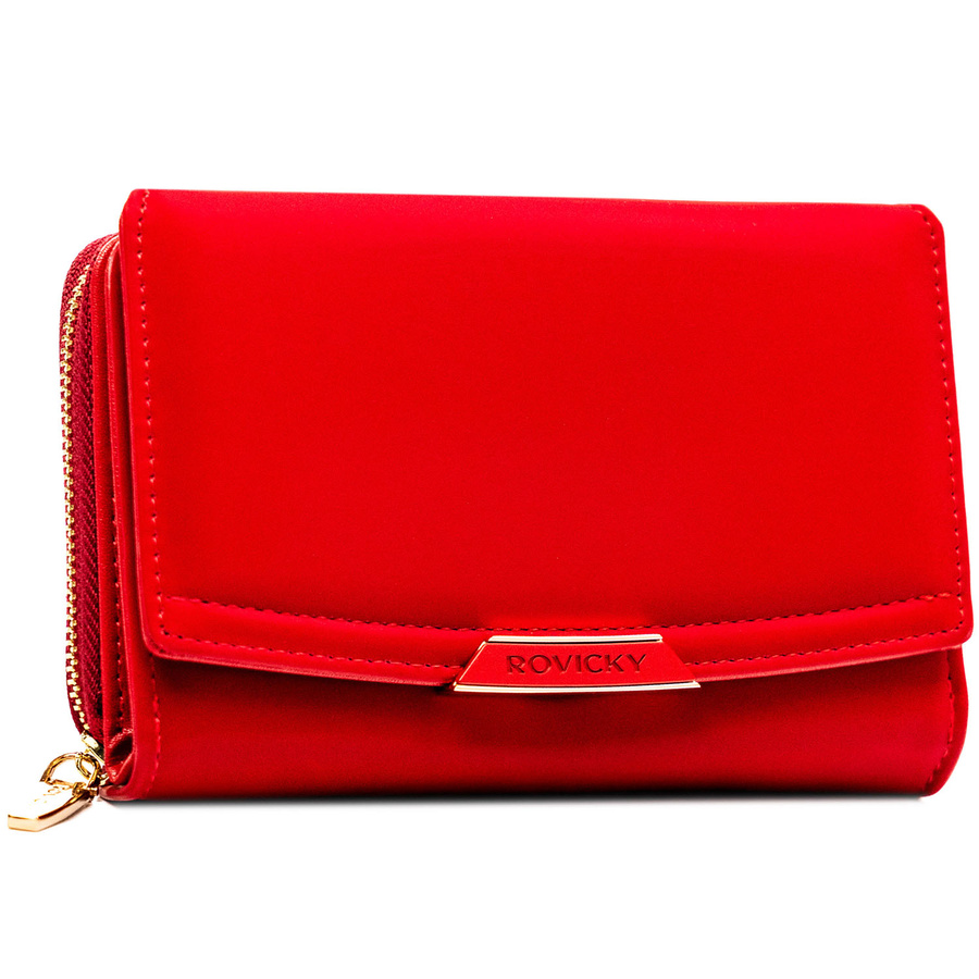 Czerwony, średni portfel damski ze skóry ekologicznej zamykany na zatrzask - Rovicky