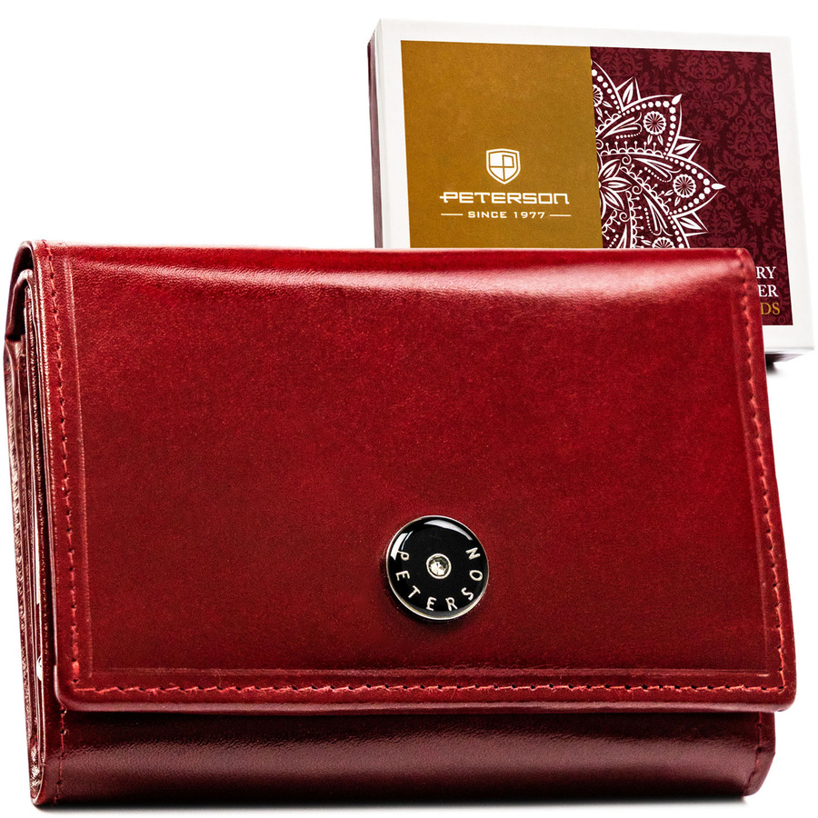 Klasická červená kožená dámska peňaženka so zapínaním na patentku a sponou - Peterson
