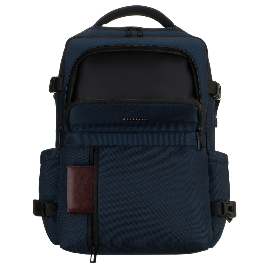 Granatowy plecak podróżny z poliestru z miejscem na laptopa, zawieszony na regulowanych szelkach - Peterson