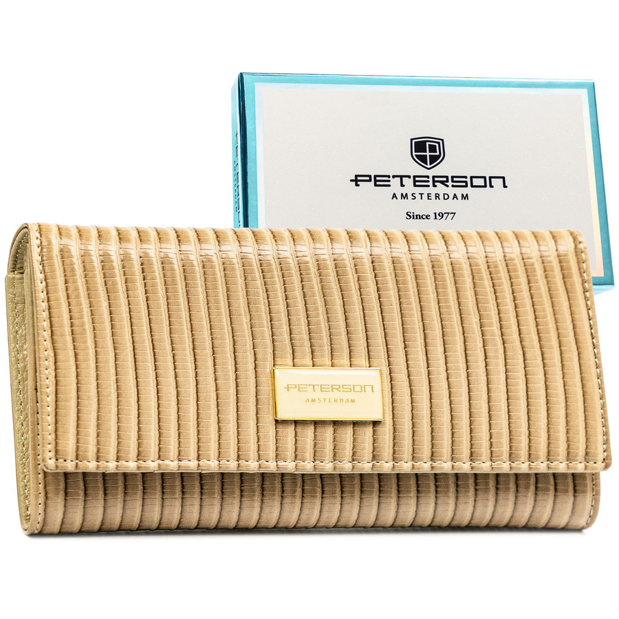 Dámska béžová kožená peňaženka s pleteným vzorom a RFID ochranou