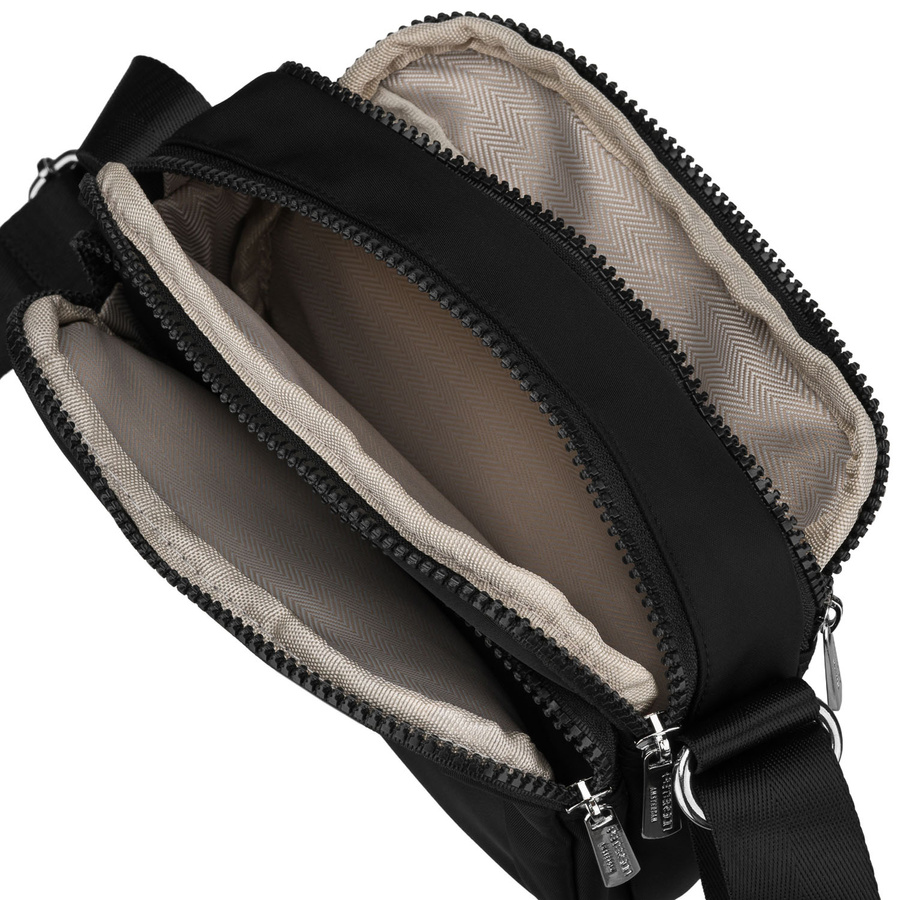 Mała, czarna torebka damska z poliestru zamykana suwakiem, dwukomorowa - Peterson