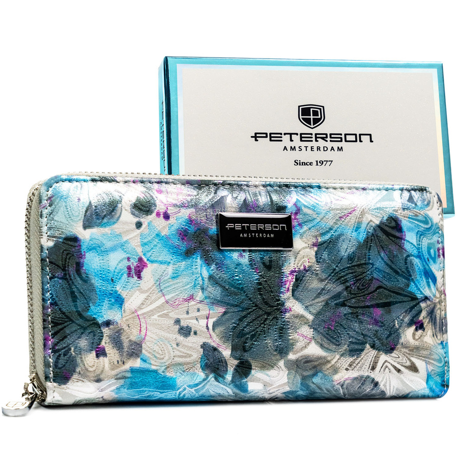 Dámska peňaženka typu peračník s kvetinovým vzorom, zapínaná na zips, s RFID ochranou - Peterson