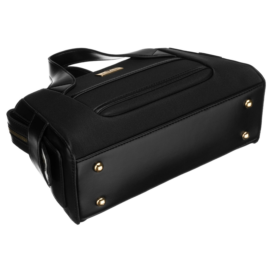 Elegancka, czarna torebka damska wykonana z materiału syntetycznego, zamykana suwakiem - Peterson