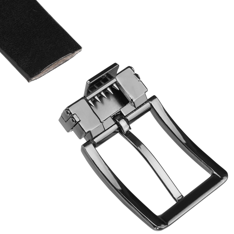 Czarny pasek męski ze skóry ekologicznej z tradycyjną, srebrną klamrą - Peterson