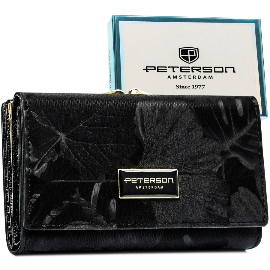 Dámska čierna kožená peňaženka – horizontálny formát, RFID ochrana, 14 priehradok na karty