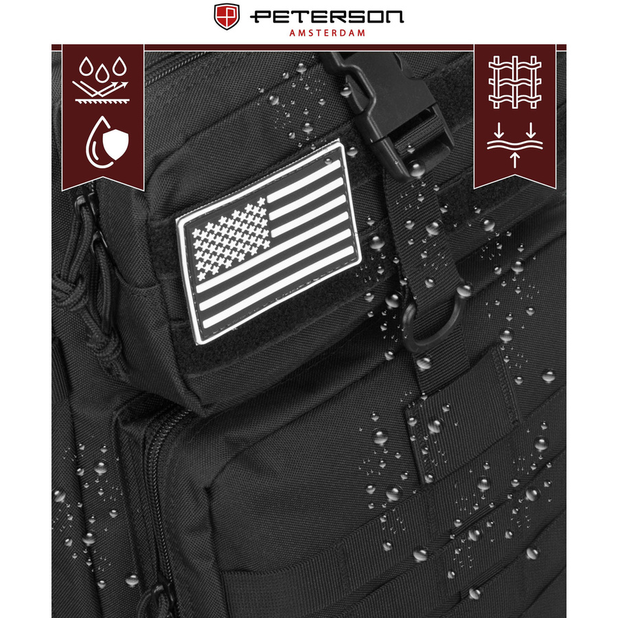 Duży, taktyczny plecak militarny z nylonu w czarnym kolorze - Peterson