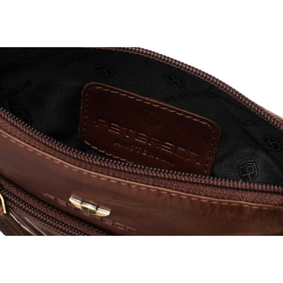 Elegancka, brązowa listonoszka męska ze skóry naturalnej z etui w zestawie - Peterson