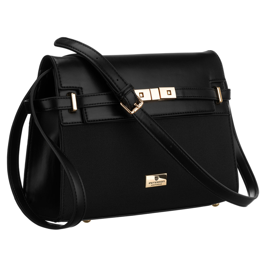 Dámska čierna crossbody kabelka Peterson so zipsom, magnetickým zapínaním a ochrannými nožičkami