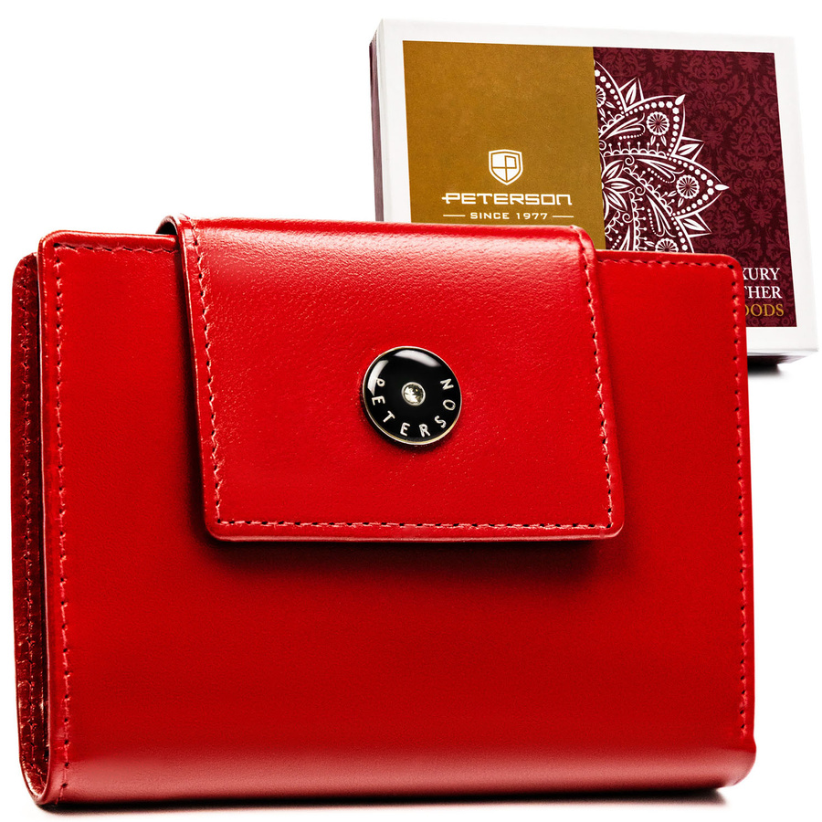 Dámska červená kožená peňaženka so zapínaním na patent – elegantné a praktické riešenie - Peterson