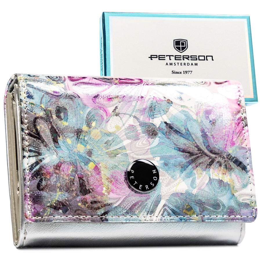Viacfarebná dámska peňaženka z ekologickej a prírodnej kože s moderným rastlinným vzorom – Peterson
