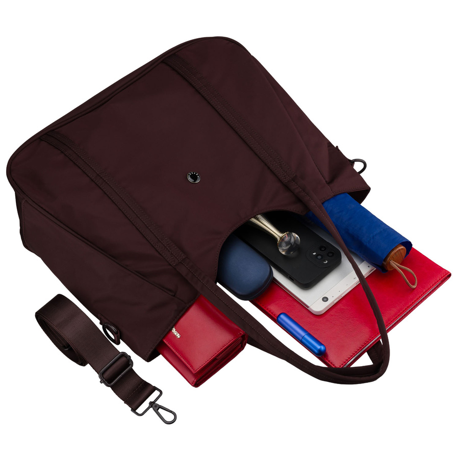 Bordowa shopperka damska z poliestru, jednokomorowa i zamykana suwakiem - Peterson