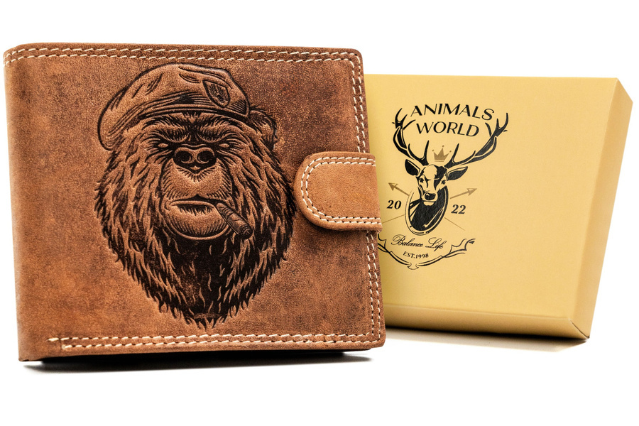 Leather wallet RFID ALWAYS WILD N992-CHM-BEAR-2 COGNAC