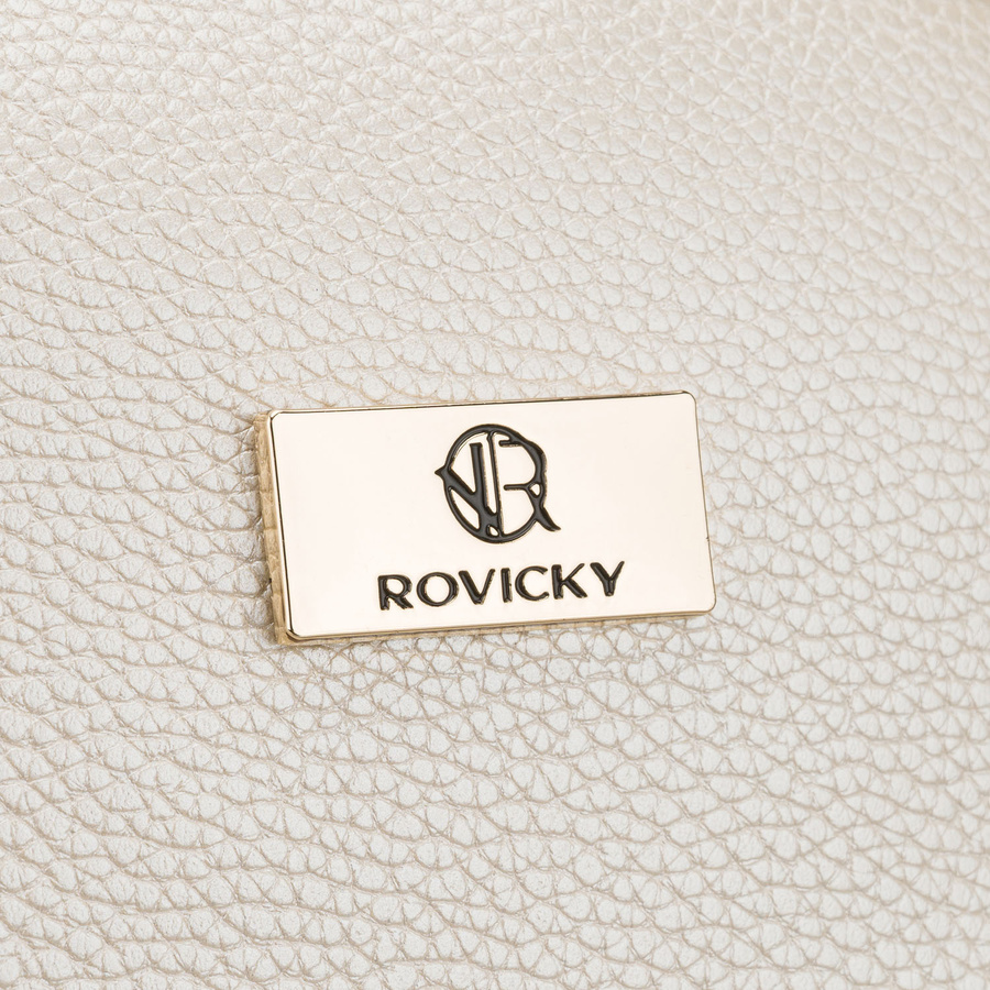 Beżowa kosmetyczka ze skóry ekologicznej, jednokomorowa i zamykana suwakiem - Rovicky