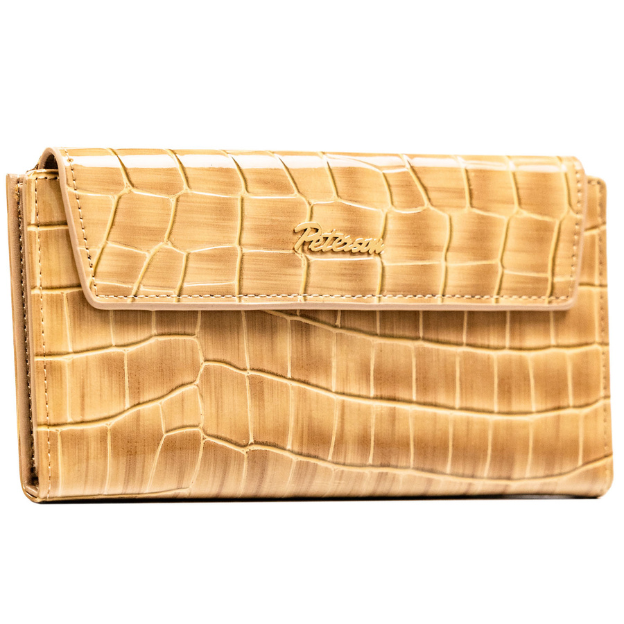 Portfel damski ze skóry ekologicznej w beżowym kolorze z tłoczeniem na wzór skóry krokodyla - Peterson