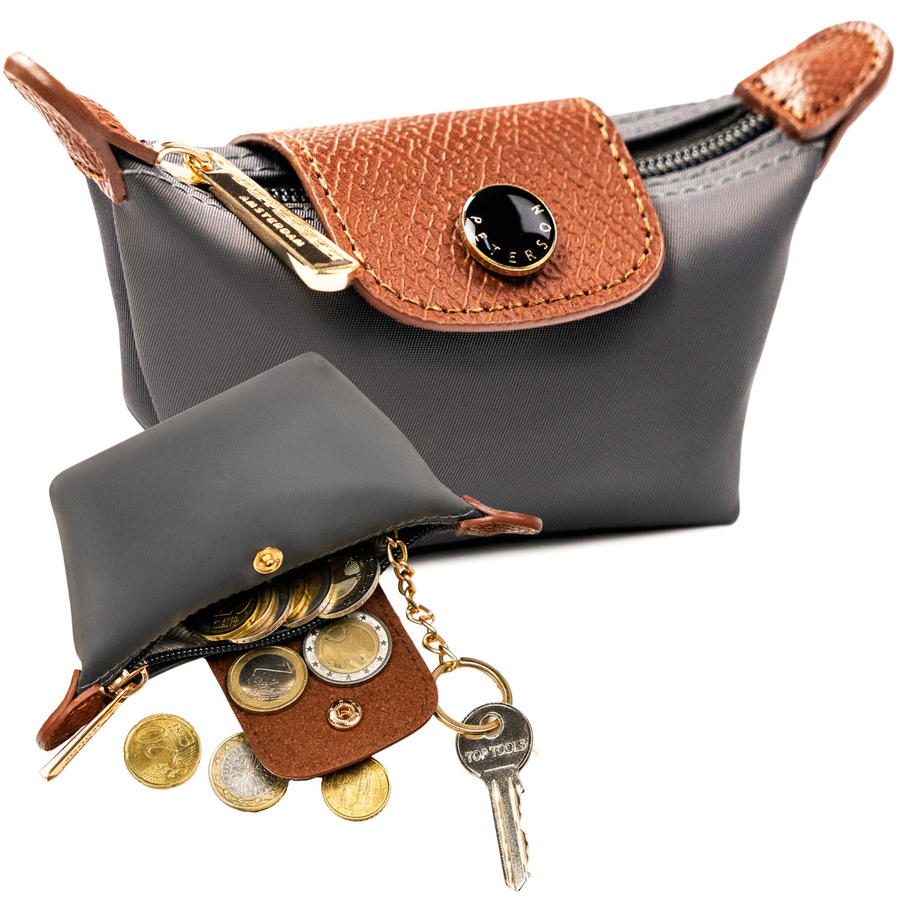 Tmavosivá kľúčenka Peterson z polyesteru a ekokože