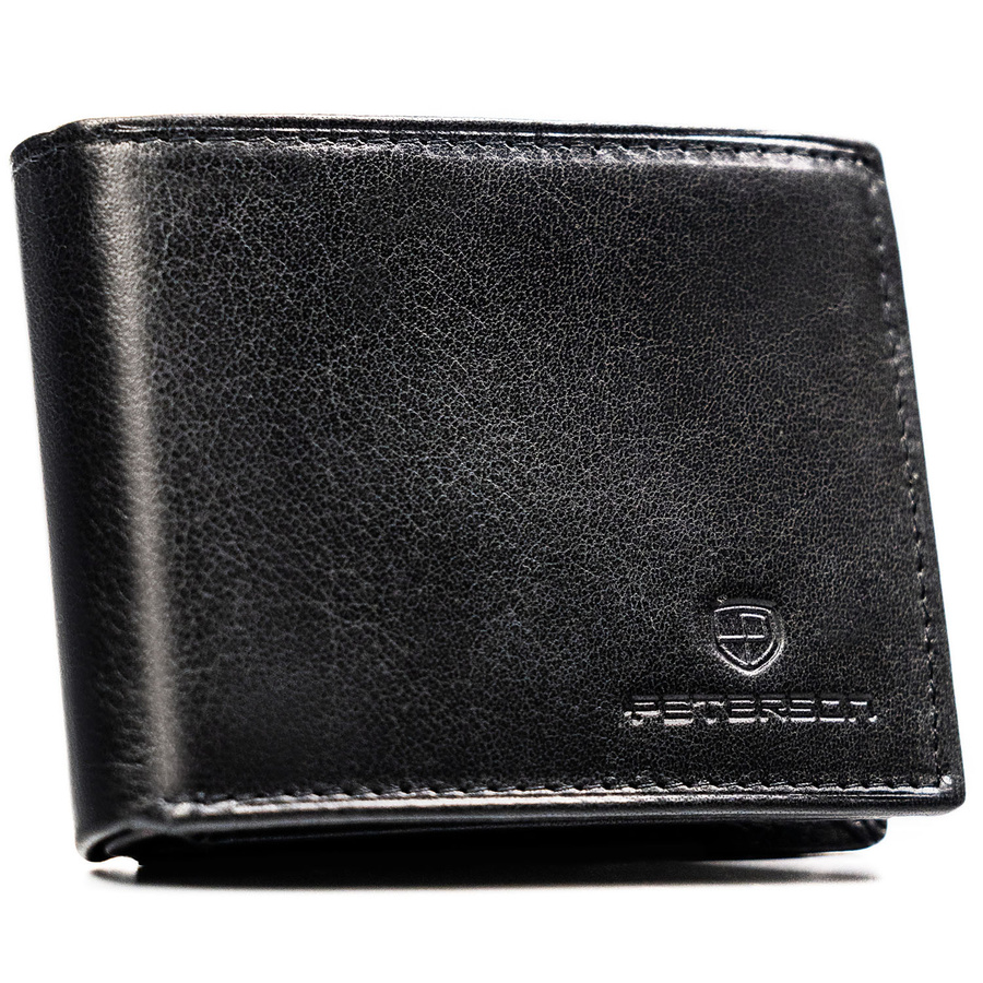 Czarny portfel męski ze skóry naturalnej wyposażony w system RFID - Peterson