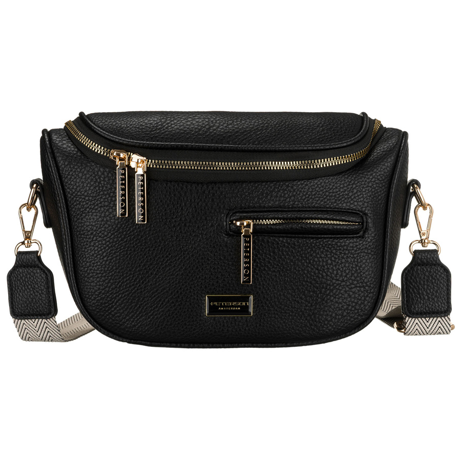 Czarna saszetka damska ze skóry ekologicznej z kieszenią na rewersie - Peterson