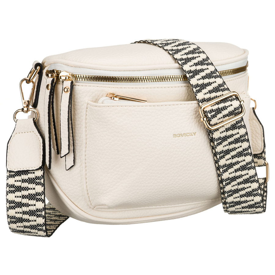 Dámska biela crossbody kabelka z ekologickej kože s nastaviteľným popruhom – Rovicky