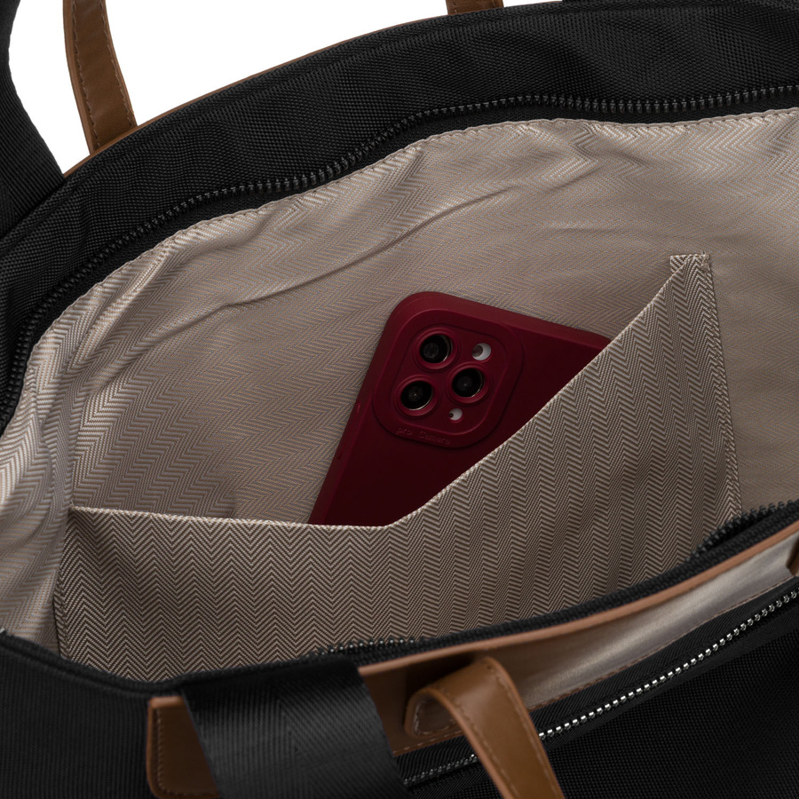 Duża, czarna shopperka damska na uchwytach i doczepianym pasku - Peterson