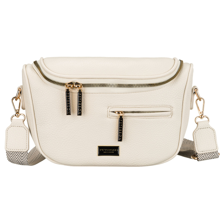 Saszetka damska ze skóry ekologicznej w jasnobeżowym kolorze, zamykana suwakiem - Peterson