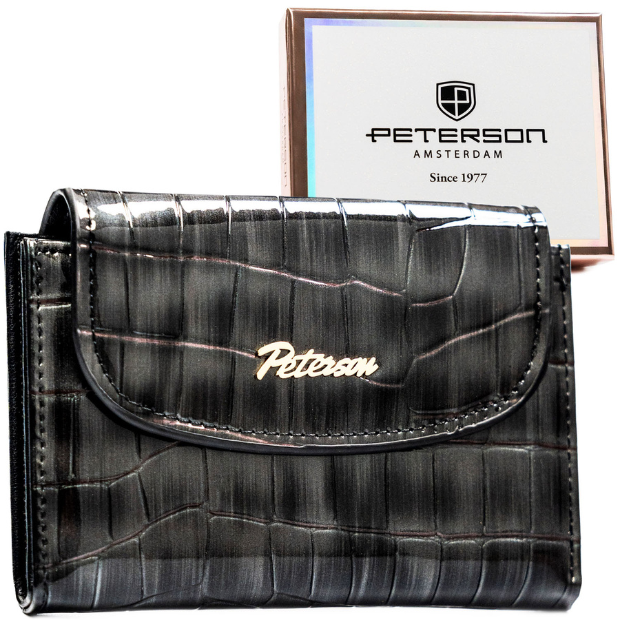 Dámska peňaženka sivá ekologická koža s krokodíliou textúrou Peterson