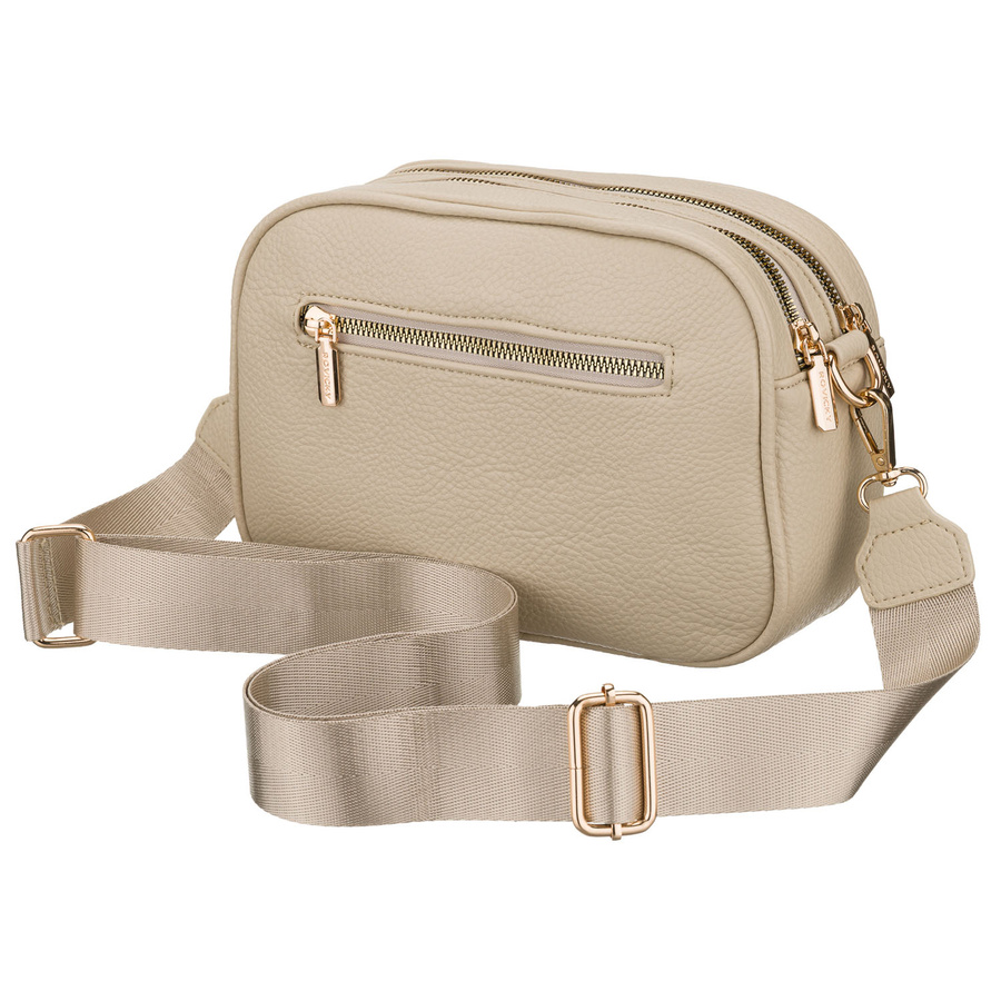 Torebka-listonoszka crossbody z kieszeniami na suwak, wykonana ze skóry ekologicznej w beżowym kolorze - Rovicky
