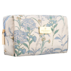 Kosmetyczka z poliestru w błękitnym kolorze, jednokomorowa i ozdobiona kwiatowym wzorem - Peterson