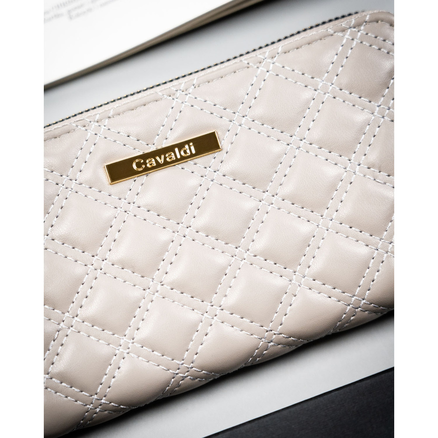 Szary portfel damski ze skóry ekologicznej w pikowany wzór, zamykany suwakiem - 4U Cavaldi