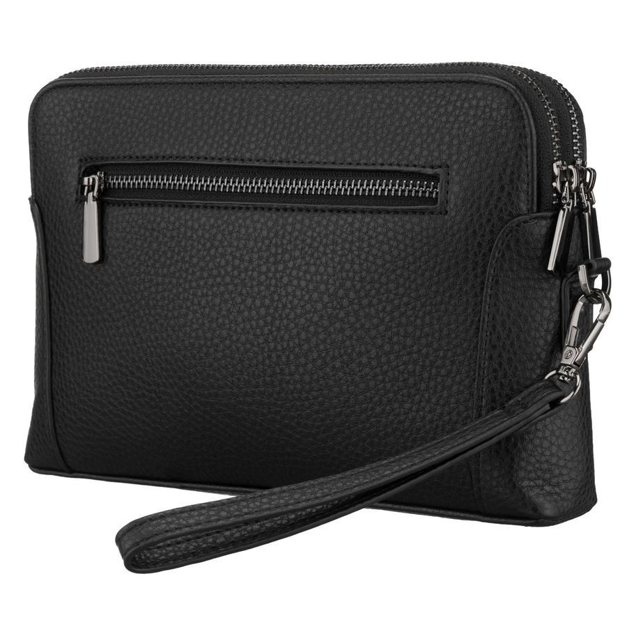 Klasyczna, czarna saszetka męska ze skóry ekologicznej zamykana suwakiem - Rovicky