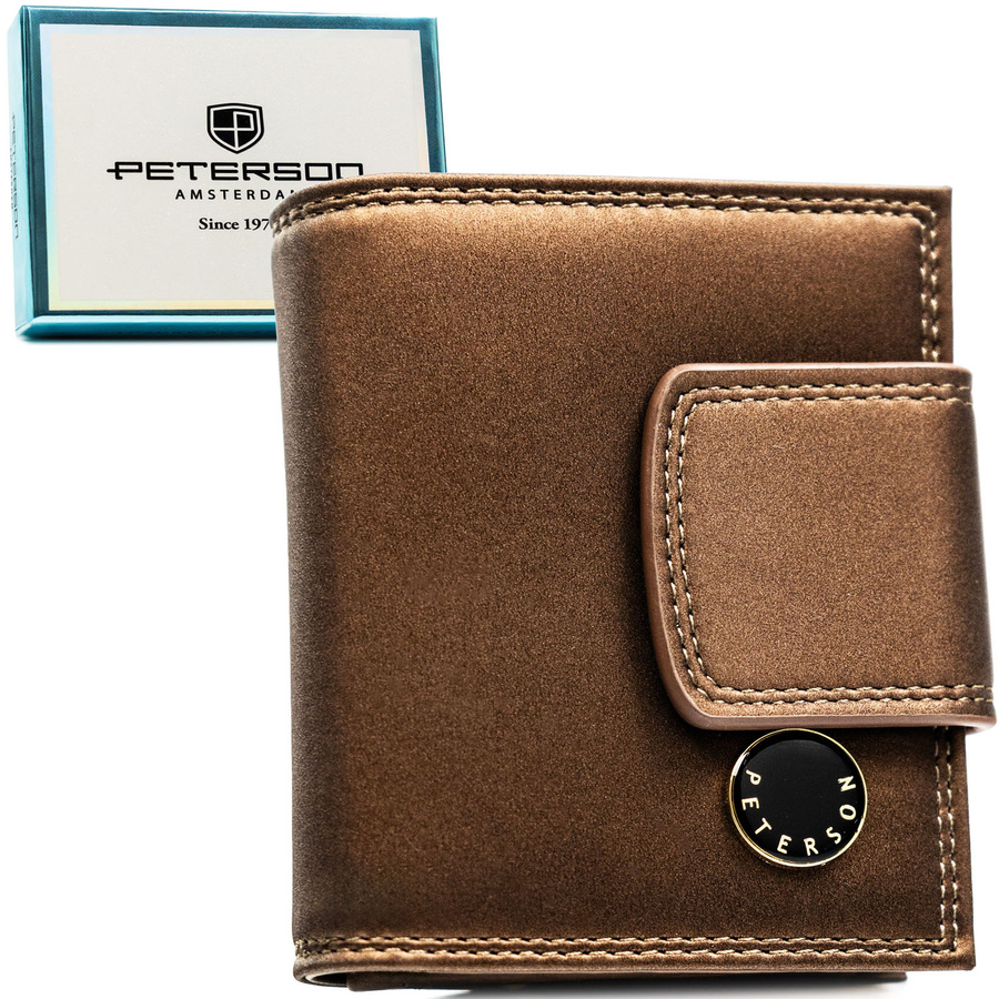 Hnedá kožená dámska peňaženka s RFID ochranou a dvojitým mincovníkom - Peterson